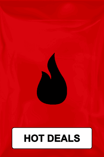 Red background with a black flame icon and bold text reading "HOT DEALS," promoting special offers on animal nutrition products at RodentPro.