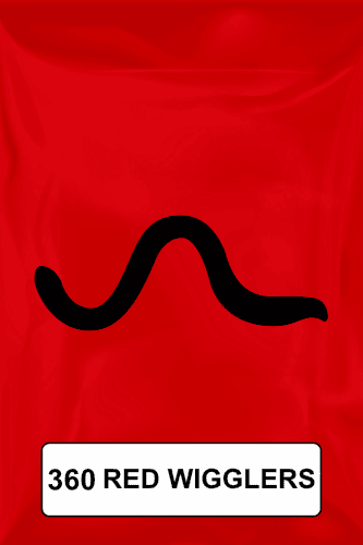A black silhouette of a red wiggler worm on a red background. 